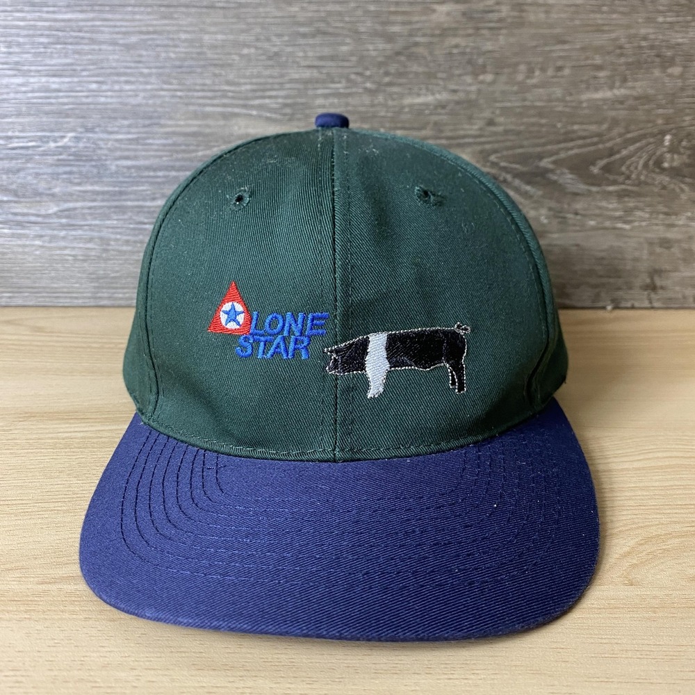 Vintage Lone Star Hat Cap Snap Back Green Blue Embroidered Pig Livestock